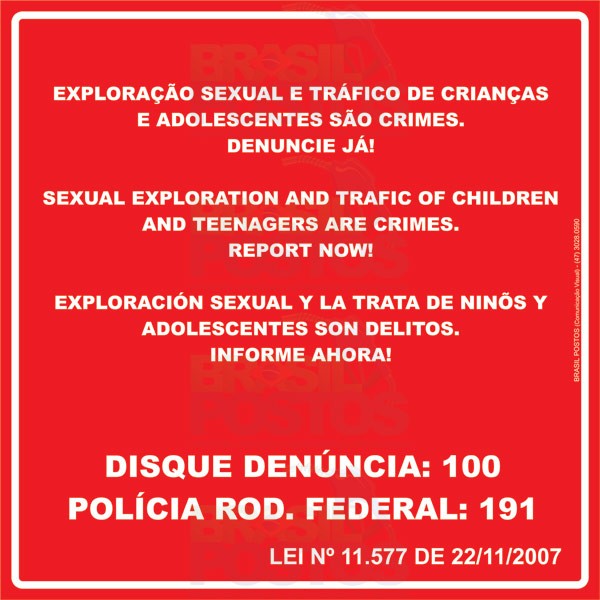 Cartaz contra a exploração sexual de crianças e adolescentes continua obrigatório