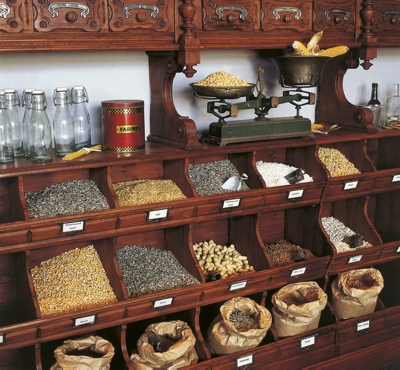 retro grocery in old style