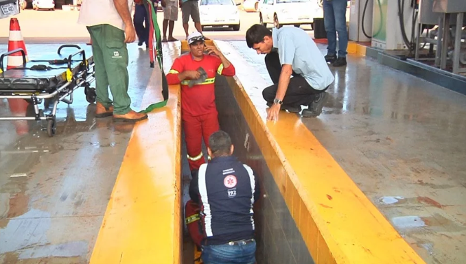 Trabalhador cai em valeta de posto de combustível e fica desacordado em Tangará da Serra