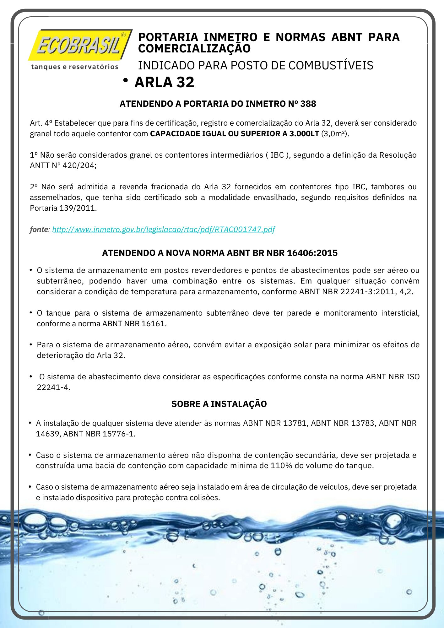 Especificação Técnica De Tanques Para Armazenamento De Arla 32 Especificação Técnica de Tanques para armazenamento de ARLA 32