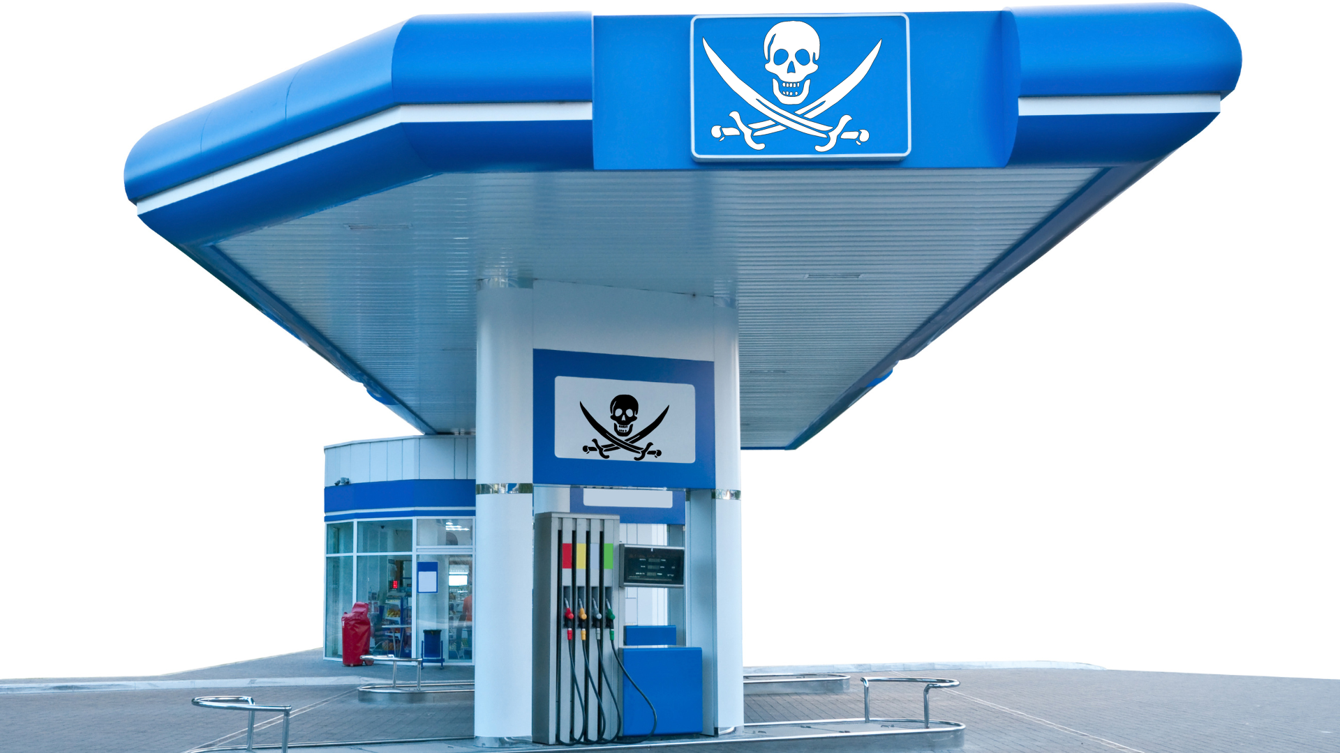Posto de combustíveis com logos da bandeira pirata