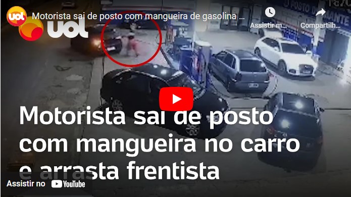 VÍDEO: Frentista é arrastada após veículo sair com a mangueira de abastecimento presa no carro