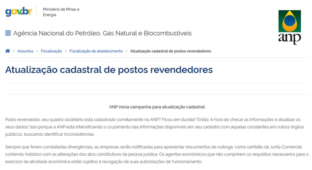 POSTOS DE COMBUSTÍVEIS PODEM SOFRER MULTAS DE ATÉ R$ 1 MILHÃO POR FALTA DE ATUALIZAÇÃO CADASTRAL NA ANP!