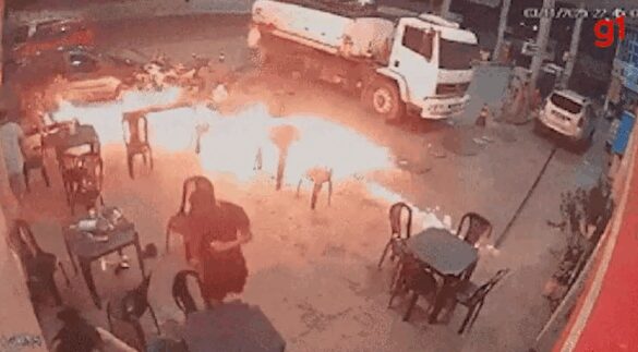 VÍDEO: homem causa princípio de incêndio ao acender cigarro em posto de combustíveis em Timon