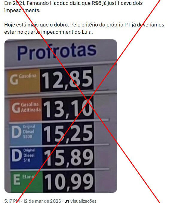 Posto com litro de gasolina comum a R$ 12,85 e diesel a R$ 15,89?
