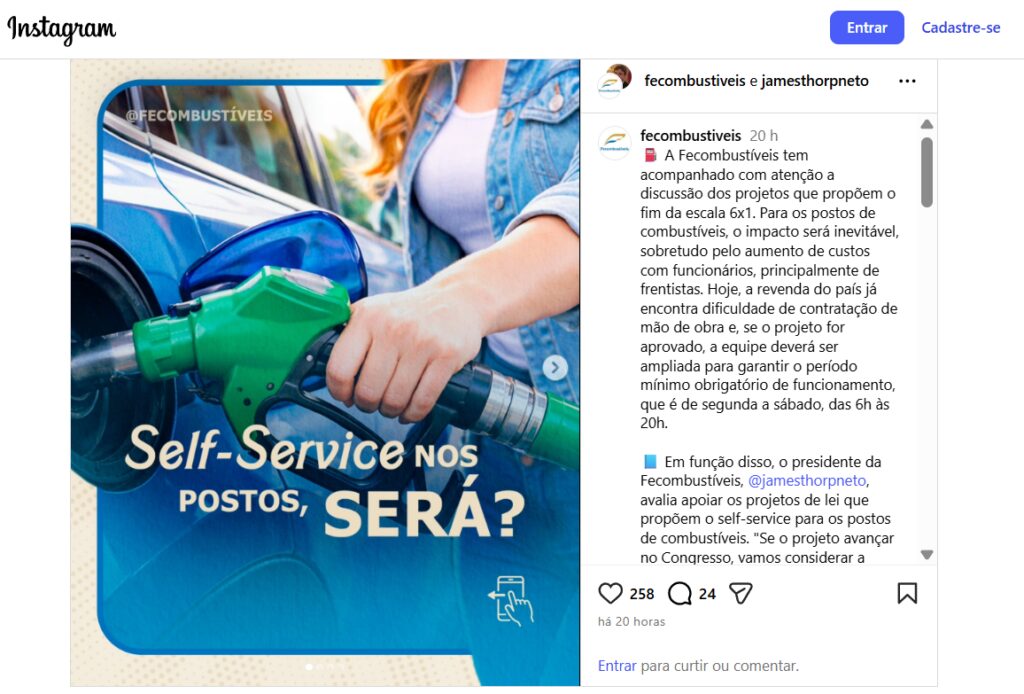 Fecombustíveis avalia apoiar self-service diante de possível fim da escala 6x1