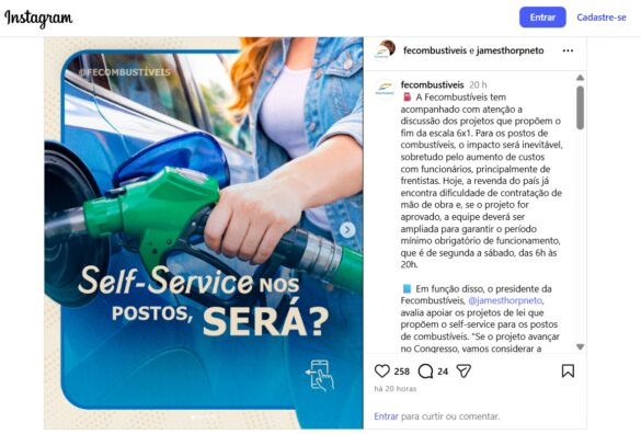 Fecombustíveis avalia apoiar self-service diante de possível fim da escala 6x1
