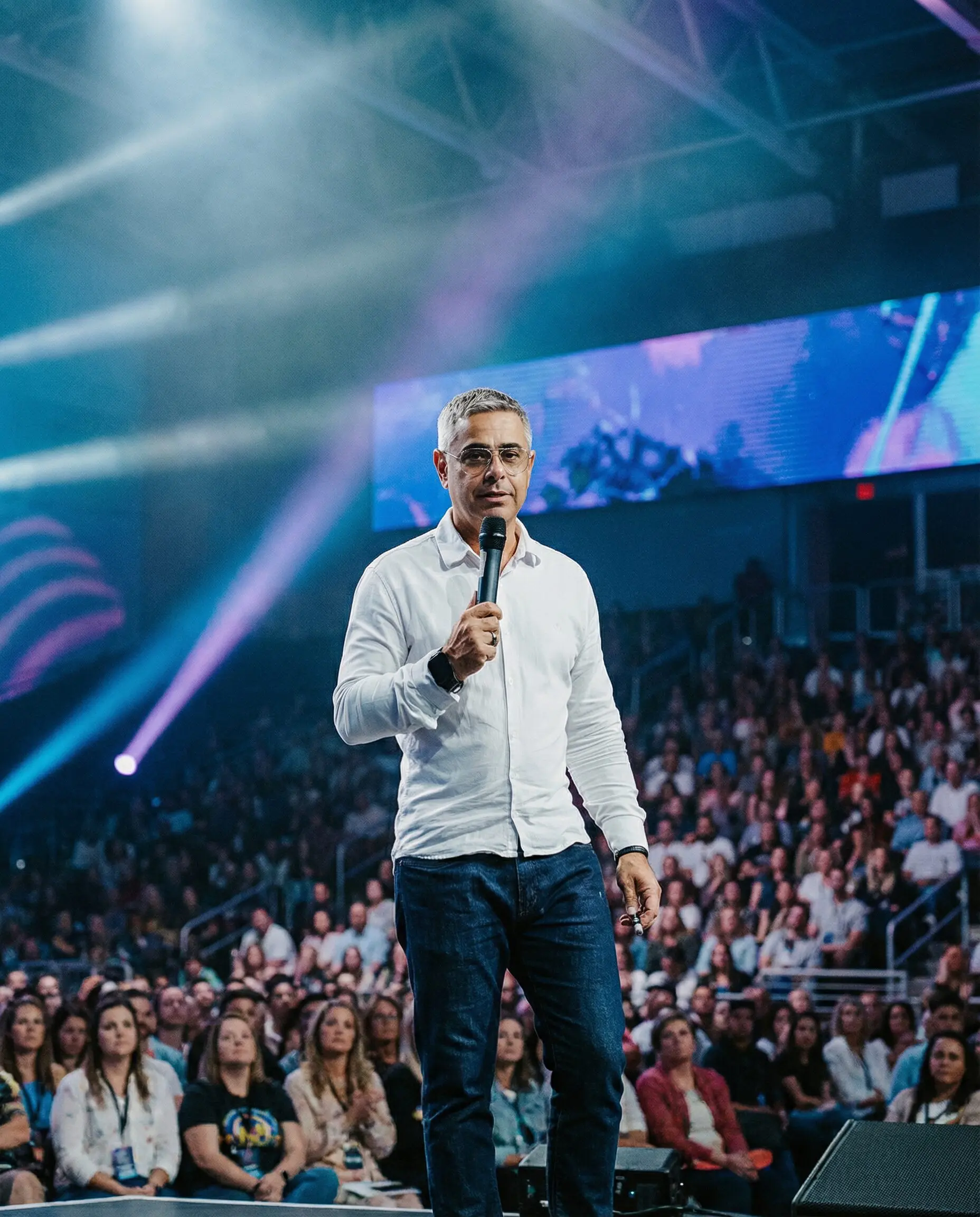 Renato Silveira no palco durante uma edição do Melhor Gestor do Mundo