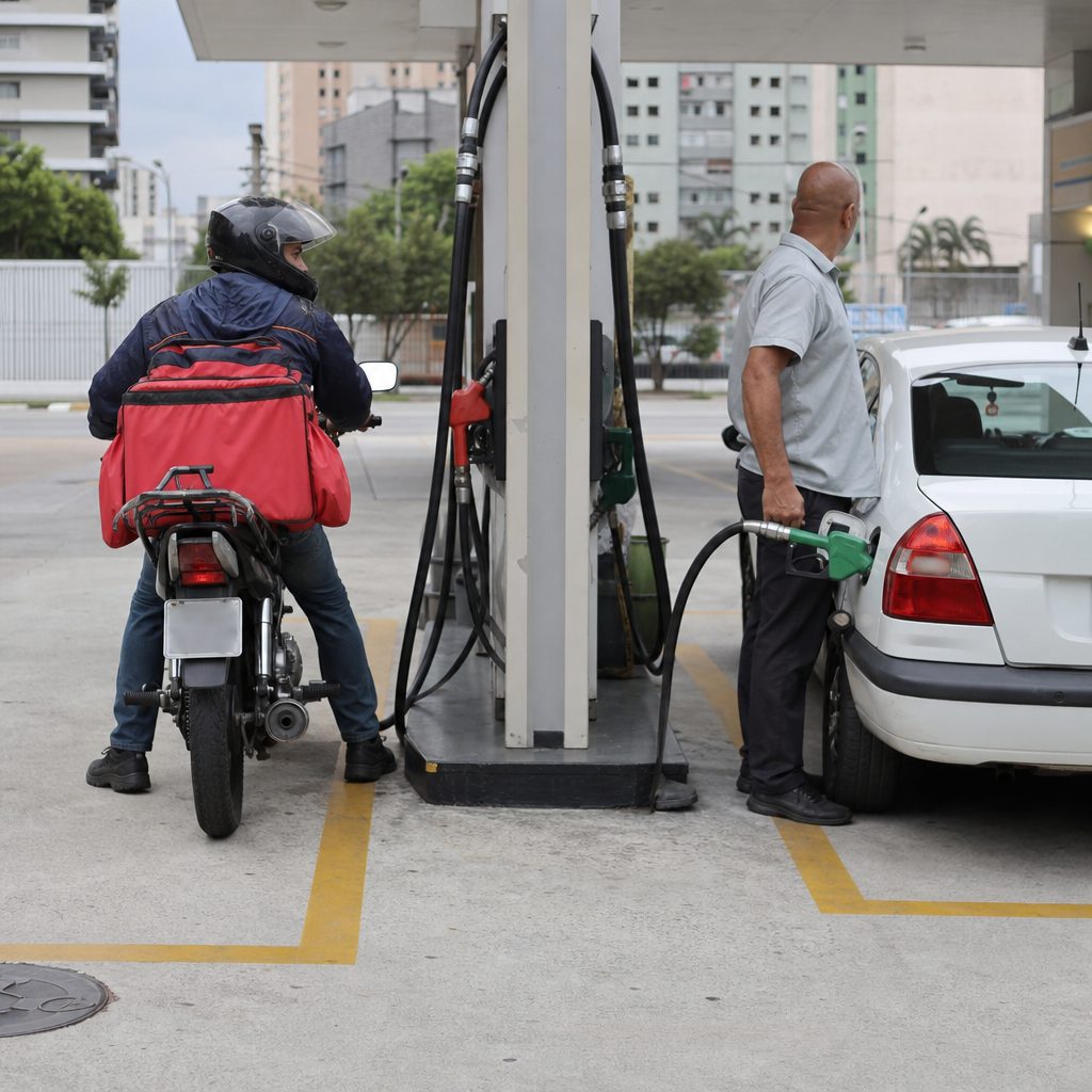 Motorista profissional abastecendo veículo em posto de combustível em Belo Horizonte