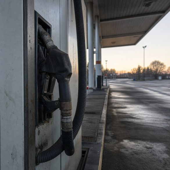 Bico de diesel de alta vazão pendurado no suporte de uma bomba em pista de caminhões