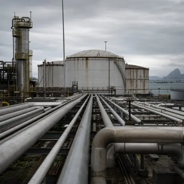 Tanques de armazenamento e tubulações metálicas de uma refinaria de combustíveis