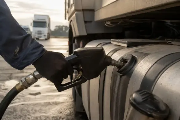 Abastecimento de diesel em caminhão em posto de rodovia