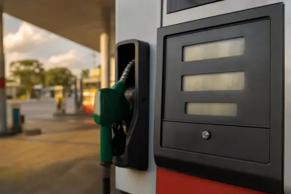 Bomba de gasolina com painel de preço em posto de combustíveis