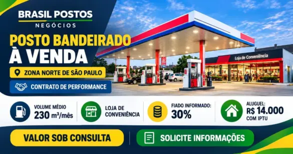 Posto bandeirado à venda na Zona Norte de São Paulo com volume de 230 m³ por mês