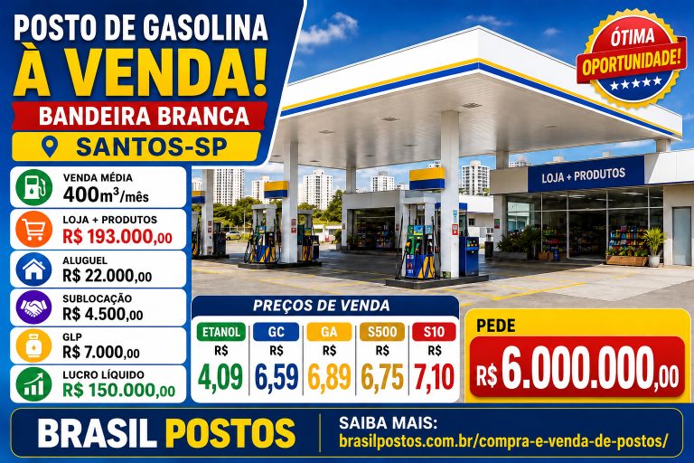 Posto à venda em Santos com volume de 400 m³ por mês